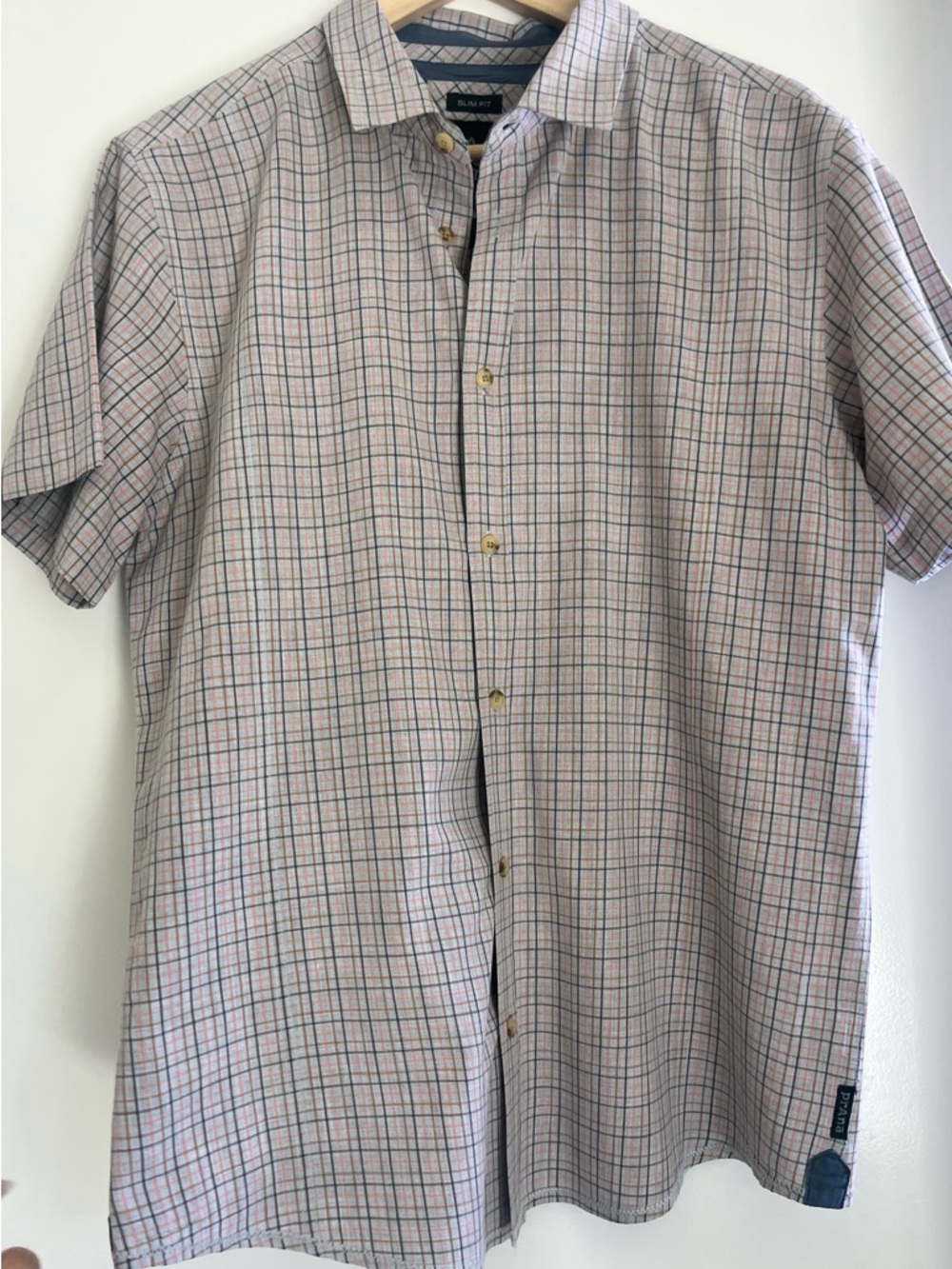Prana " Slim fit" Short-Sleeve Plaid Button-Down Shirt size large